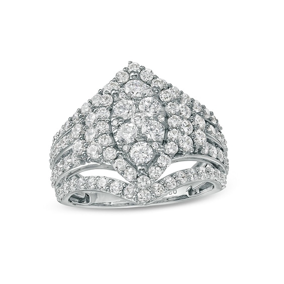 Previously Owned - 2 CT. T.w. Composite Marquise Diamond Multi-Row Ring in 10K White Gold