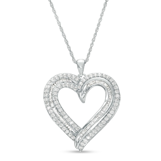 Previously Owned - 1 CT. T.w. Diamond Multi-Row Heart Pendant in Sterling Silver