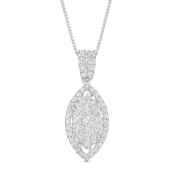 Previously Owned - 1 CT. T.w. Marquise Multi-Diamond Frame Drop Pendant in 10K White Gold