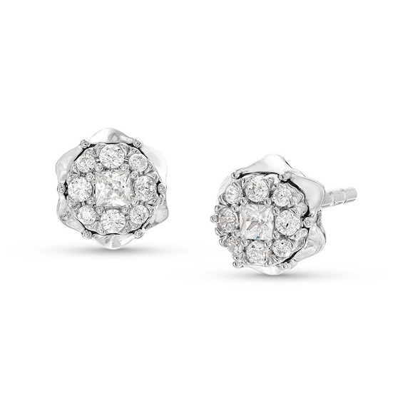 Previously Owned - 1/5 CT. T.w. Multi-Diamond Scallop Frame Stud Earrings in 10K White Gold