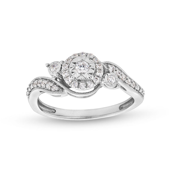 Previously Owned - 1/4 CT. T.w. Diamond Past Present Future® Miracle Bypass Shank Engagement Ring in 10K White Gold