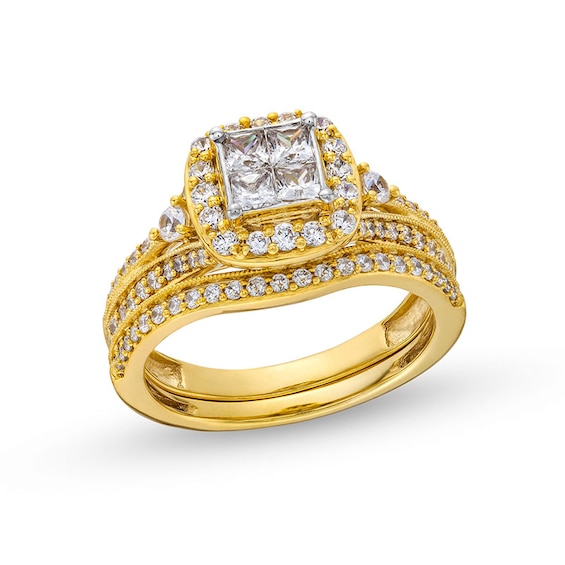 Previously Owned - 1 CT. T.w. Princess-Cut Diamond Quad Bridal Set in 10K Gold