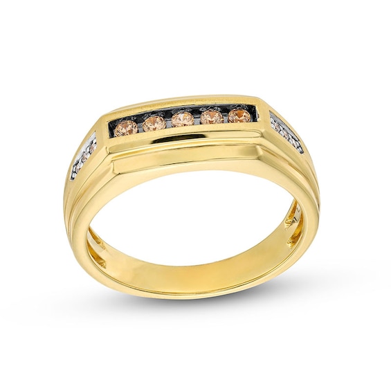 Previously Owned - 1/4 CT. T.w. Champagne and White Diamond Stepped Edge Anniversary Band in 10K Gold
