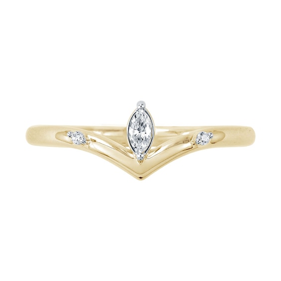 Previously Owned - 1/8 CT. T.w. Marquise-Cut Diamond Chevron Ring in 10K Gold