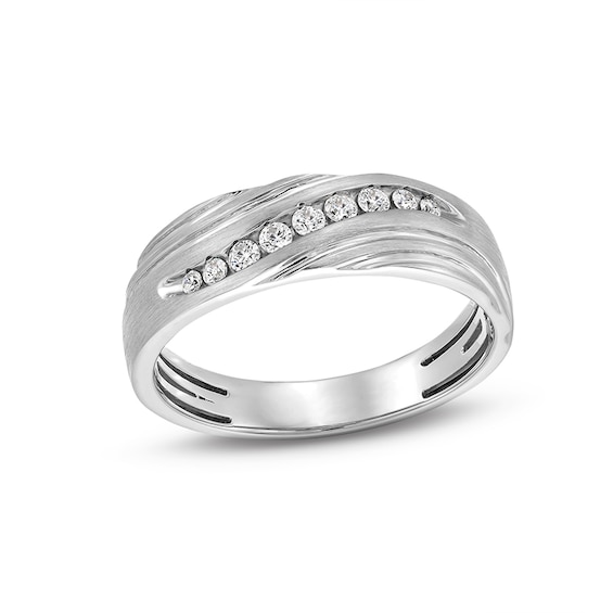 Previously Owned - 1/5 CT. T.w. Diamond Graduated Rolling Groove Anniversary Band in 10K White Gold