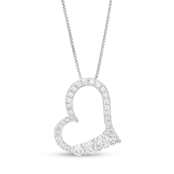 Previously Owned - 3/4 CT. T.w. Lab-Grown Diamond Tilted Heart Pendant in 14K White Gold (F/Si2)