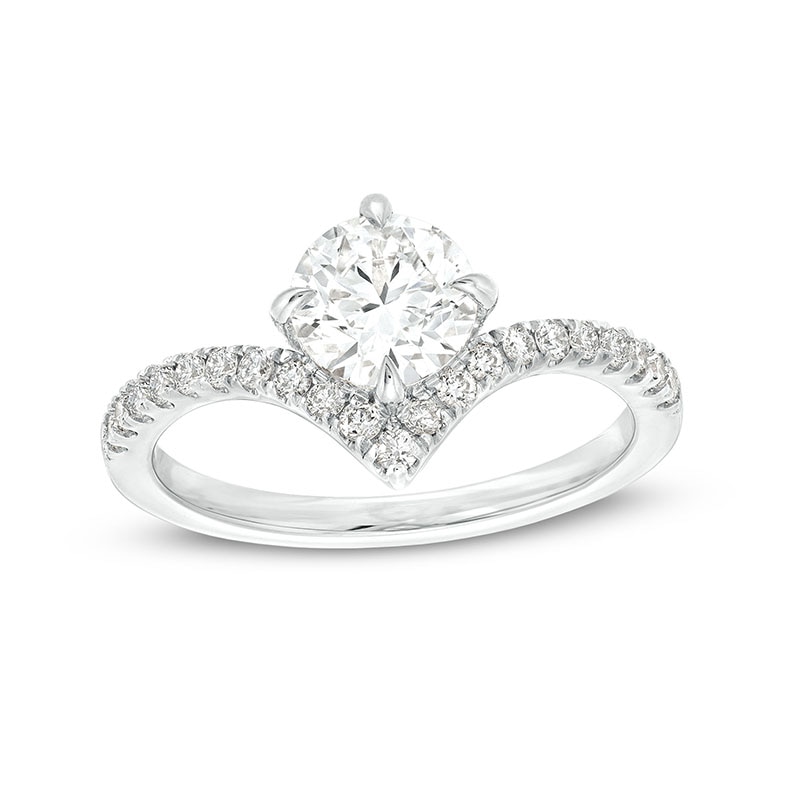 Main Image 1 of Previously Owned - You're the One™ 1-1/5 CT. T.W. Lab-Grown Diamond Chevron Engagement Ring in 14K White Gold (F/SI2)