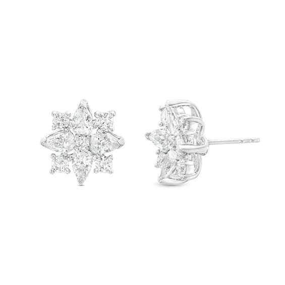 Previously Owned - 2 CT. T.w. Lab-Grown Diamond Snowflake Stud Earrings in 14K White Gold (F/Si2)