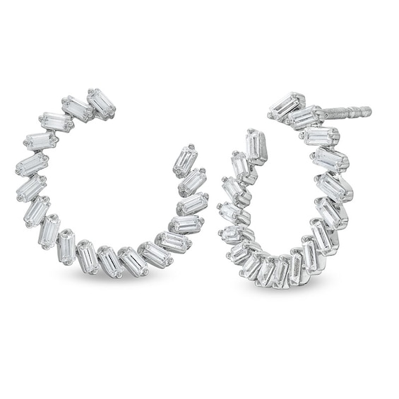 Previously Owned - 1 CT. T.w. Baguette-Cut Lab-Grown Diamond Open Hoop Earrings in 14K White Gold (F/Si2)