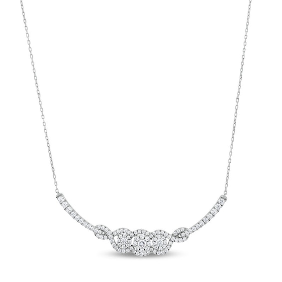Previously Owned - 1-1/2 CT. T.w. Lab-Grown Diamond Three Stone Twist Frame Necklace in 14K White Gold (F/Si2)