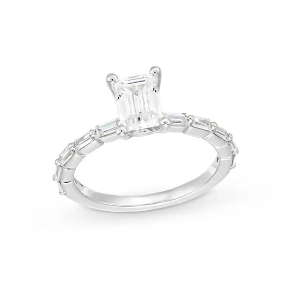Previously Owned - 1-1/2 CT. T.w. Emerald-Cut Lab-Grown Diamond Engagement Ring in 14K White Gold (F/Vs2)