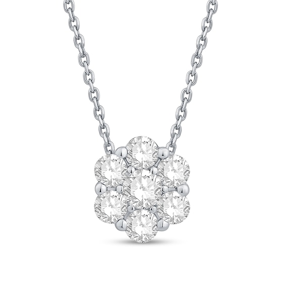 Previously Owned - 1 CT. T.w. Lab-Grown Multi-Diamond Flower Necklace in 10K White Gold (F/Si2) - 19"