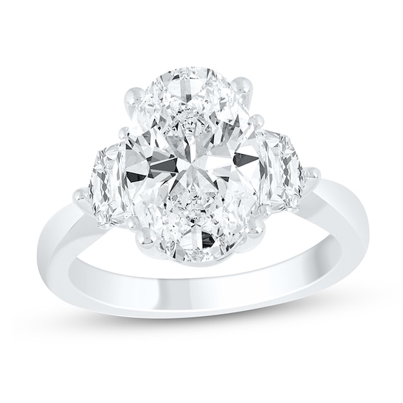 Previously Owned - 4-3/4 CT. T.w. Oval and Shield Lab-Grown Diamond Three Stone Engagement Ring in 14K White Gold
