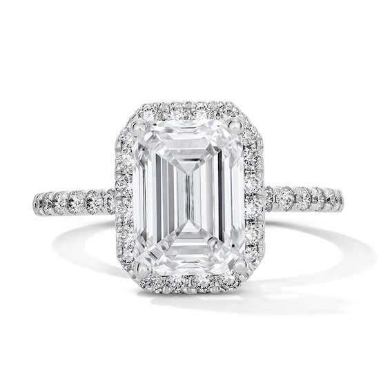 Previously Owned - 3-1/2 CT. T.w. Emerald-Cut Lab-Grown Diamond Frame Engagement Ring in 14K White Gold (F/Vs2)
