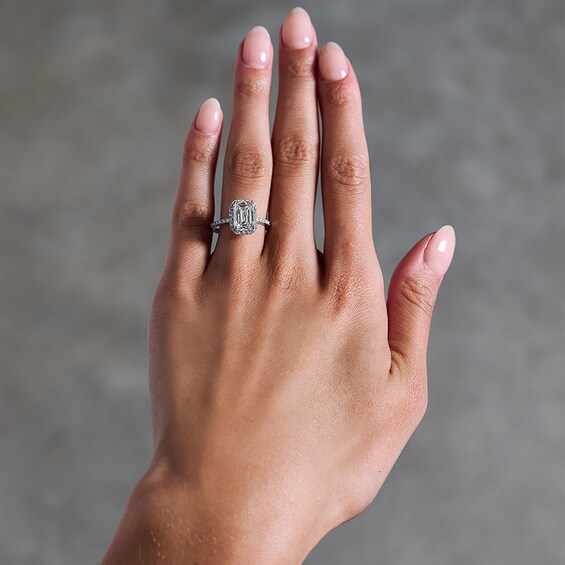 Previously Owned - 3-1/2 CT. T.w. Emerald-Cut Lab-Grown Diamond Frame Engagement Ring in 14K White Gold (F/Vs2)