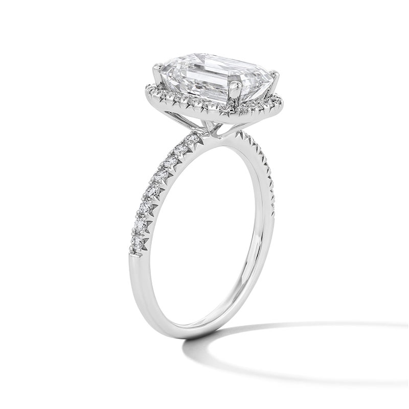 Main Image 3 of Previously Owned - 3-1/2 CT. T.W. Emerald-Cut Lab-Grown Diamond Frame Engagement Ring in 14K White Gold (F/VS2)