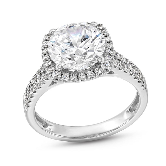 Previously Owned - 3-1/2 CT. T.w. Lab-Grown Diamond Cushion Frame Double Row Engagement Ring in 14K White Gold (F/Si2)