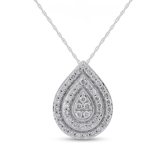 Previously Owned - 1/2 CT. T.w. Pear-Shaped Lab-Grown Multi-Diamond Double Frame Pendant in 10K White Gold (F/Vs2)