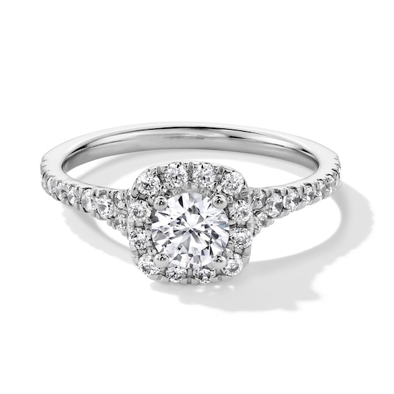 Previously Owned - 1 CT. T.w. Lab-Grown Diamond Cushion Frame Split Shank Engagement Ring in 14K White Gold (F/Si2)