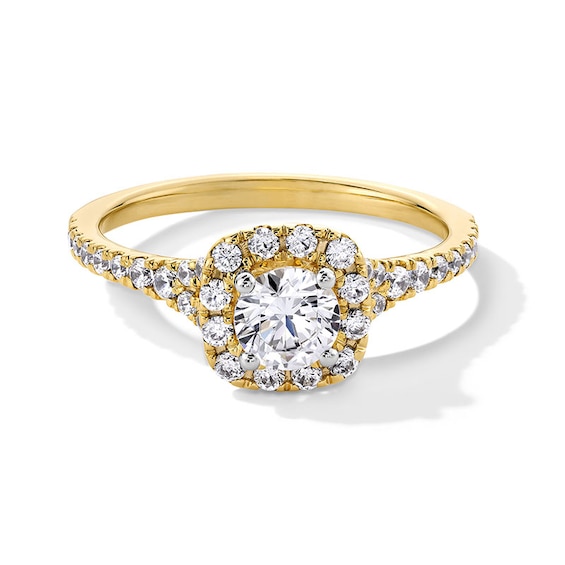 Previously Owned - 1 CT. T.w. Lab-Grown Diamond Cushion Frame Split Shank Engagement Ring in 14K Gold (F/Si2)