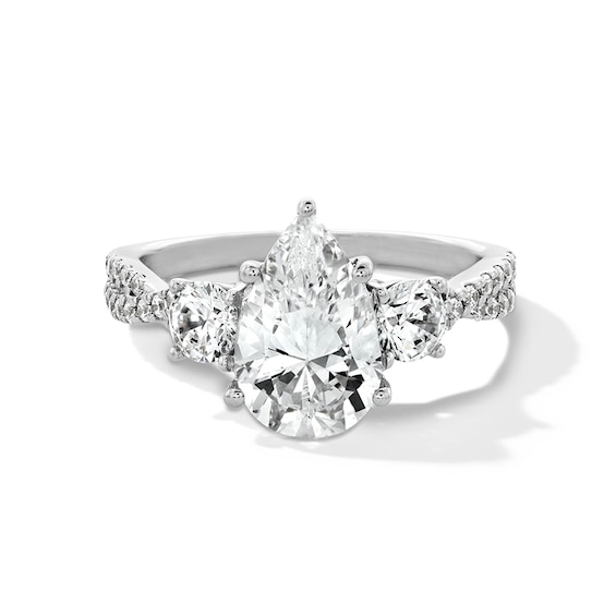 Previously Owned - 2-3/4 CT. T.w. Pear-Shaped Lab-Grown Diamond Three Stone Engagement Ring in 14K White Gold (F/Si2)