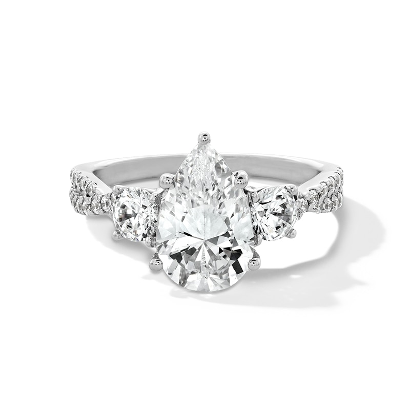 Main Image 1 of Previously Owned - 2-3/4 CT. T.W. Pear-Shaped Lab-Grown Diamond Three Stone Engagement Ring in 14K White Gold (F/SI2)