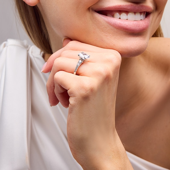 Previously Owned - 3-3/4 CT. T.w. Oval Lab-Grown Diamond Graduated Shank Engagement Ring in 14K White Gold (I/Si2)