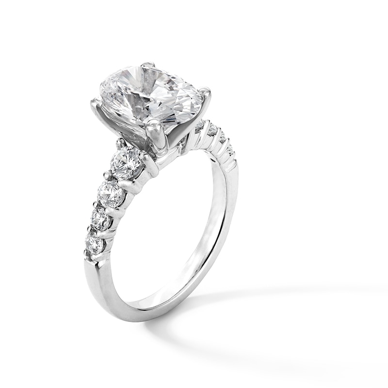 Main Image 3 of Previously Owned - 3-3/4 CT. T.W. Oval Lab-Grown Diamond Graduated Shank Engagement Ring in 14K White Gold (I/SI2)