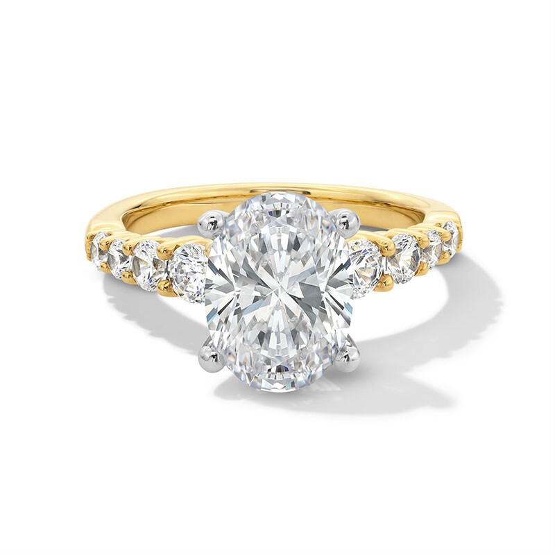 Main Image 1 of Previously Owned - 3-3/4 CT. T.W. Oval Lab-Grown Diamond Graduated Shank Engagement Ring in 14K Gold (I/SI2)