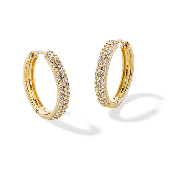 Previously Owned - 1/2 CT. T.w. Lab-Grown Diamond Triple Row Hoop Earrings in 10K Gold