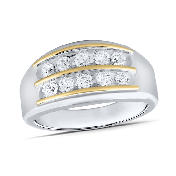 Previously Owned - 1 CT. T.w. Lab-Grown Diamond Double Row Band in 10K Two-Tone Gold (F/Vs2)