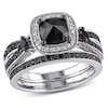 Thumbnail Image 1 of Previously Owned - 1-1/2 CT. T.W. Cushion-Shaped Black and White Diamond Square Frame Bridal Set in Sterling Silver