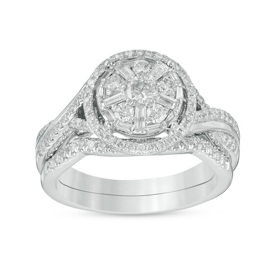 Previously Owned - 7/8 CT. T.w. Diamond Frame Twist Bridal Set in 14K White Gold