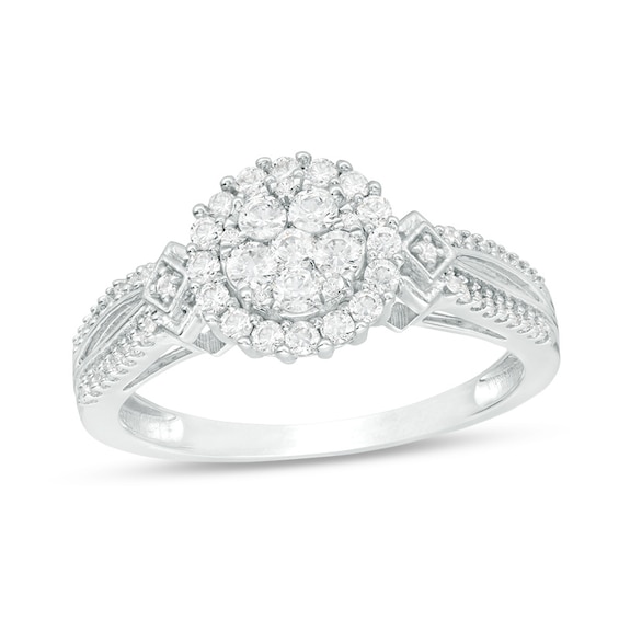 Previously Owned - 1/2 CT. T.w. Composite Diamond Frame Square-Sides Ring in 10K White Gold