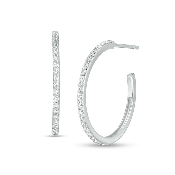 Previously Owned - 1/2 CT. T.w. Diamond J-Hoop Earrings in 10K White Gold