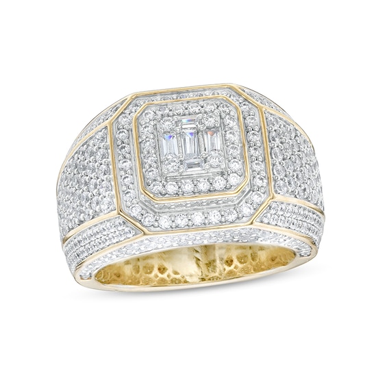 Previously Owned - 3-1/2 CT. T.w. Multi-Diamond Cushion-Shaped Frame Multi-Row Shank Ring in 10K Gold