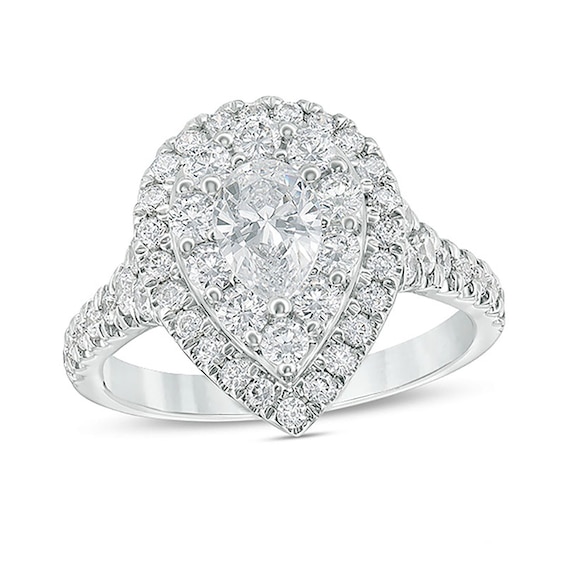 Previously Owned - 1-3/4 CT. T.w. Pear-Shaped Diamond Double Frame Engagement Ring in 14K White Gold (I/Si2)