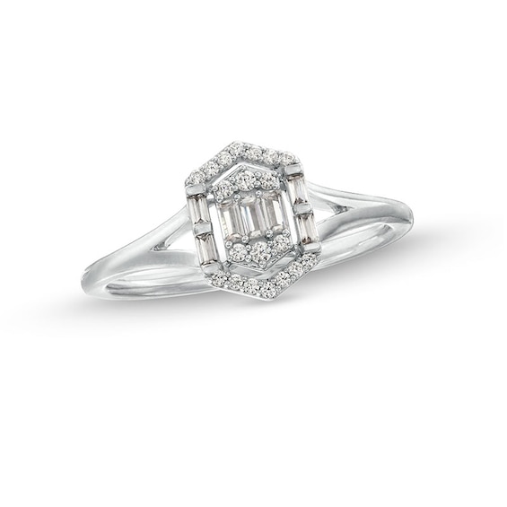 Previously Owned - 1/5 CT. T.w. Multi-Diamond Hexagon Open Frame Ring in 10K White Gold