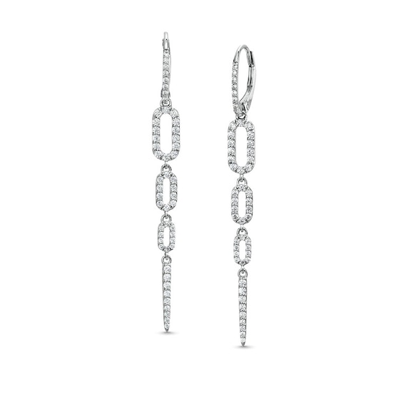 Previously Owned - 1/2 CT. T.w. Diamond Paper Clip and Spike Dangle Drop Earrings in 10K White Gold