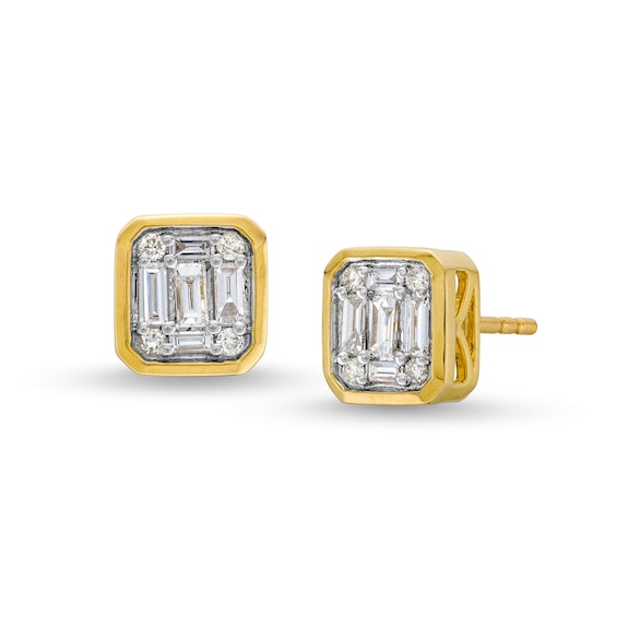Previously Owned - 3/8 CT. T.w. Cushion-Shaped Multi-Diamond Stud Earrings in 10K Gold