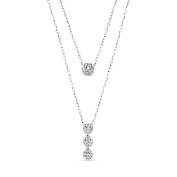 Previously Owned - 1/4 CT. T.w. Multi-Diamond Double Drop Necklace in 10K White Gold - 17”