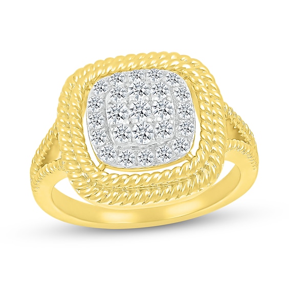 Previously Owned - 1/2 CT. T.w. Cushion-Shaped Multi-Diamond Double Rope Frame Ring in 10K Gold