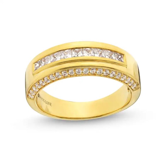 Previously Owned - Vera Wang Men's 1 CT. T.w. Square-Cut Diamond Nine Stone Anniversary Band in 14K Gold