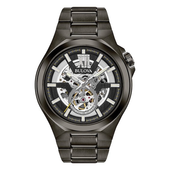 Previously Owned - Men's Bulova Automatic Grey IP Watch with Black Skeleton Dial (Model: 98A179)