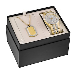 Previously Owned - Men's Bulova Crystal Accent Gold-Tone PVD Watch and Dog Tag Pendant Box Set (Model: 98K102)