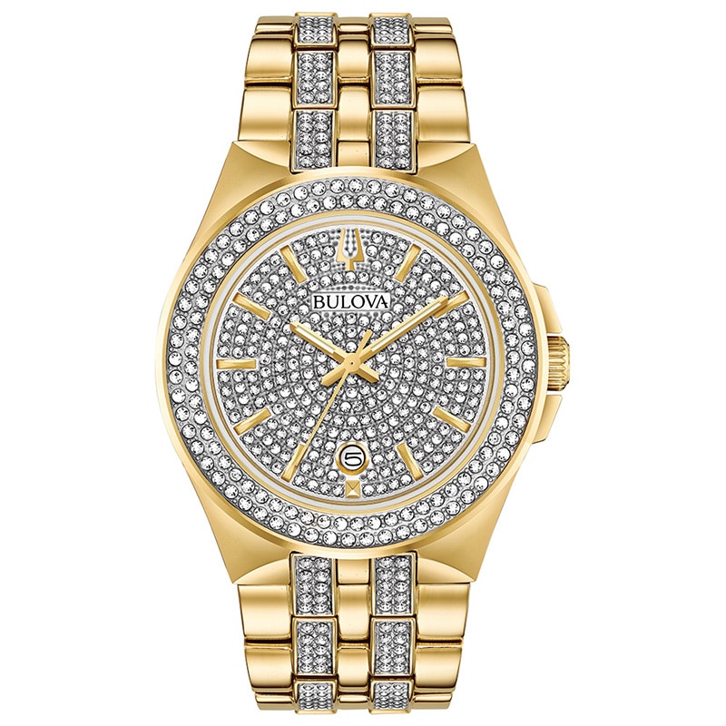 Main Image 2 of Previously Owned - Men's Bulova Crystal Accent Gold-Tone PVD Watch and Dog Tag Pendant Box Set (Model: 98K102)