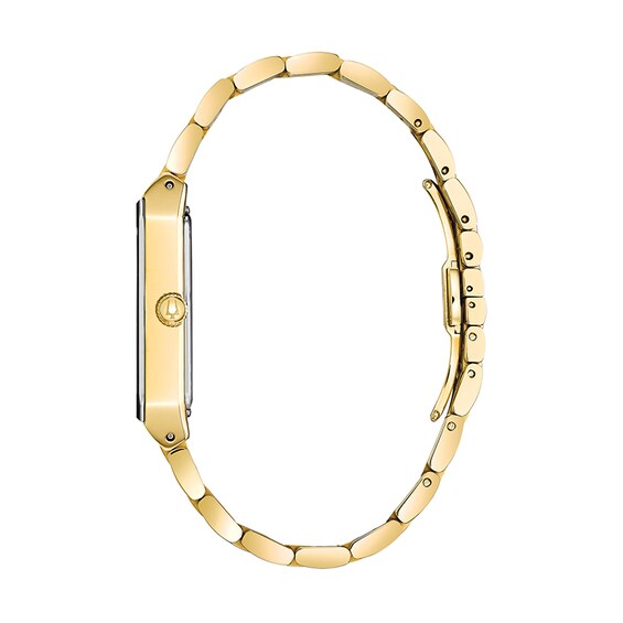 Previously Owned - Men's Bulova Modern Diamond Accent Gold-Tone Watch with Rectangular Black Dial (Model: 97D118)