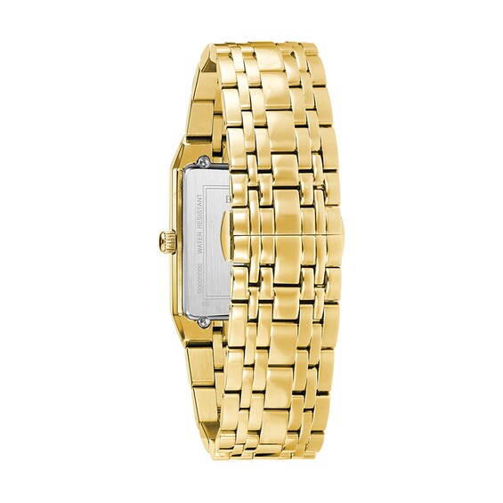 Previously Owned - Men's Bulova Modern Diamond Accent Gold-Tone Watch with Rectangular Black Dial (Model: 97D118)