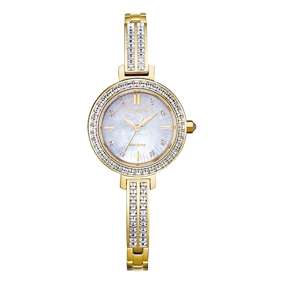 Previously Owned - Ladies' Citizen Eco-Drive® Silhouette Crystal Gold-Tone Bangle Watch (Model: Em0862-56D)