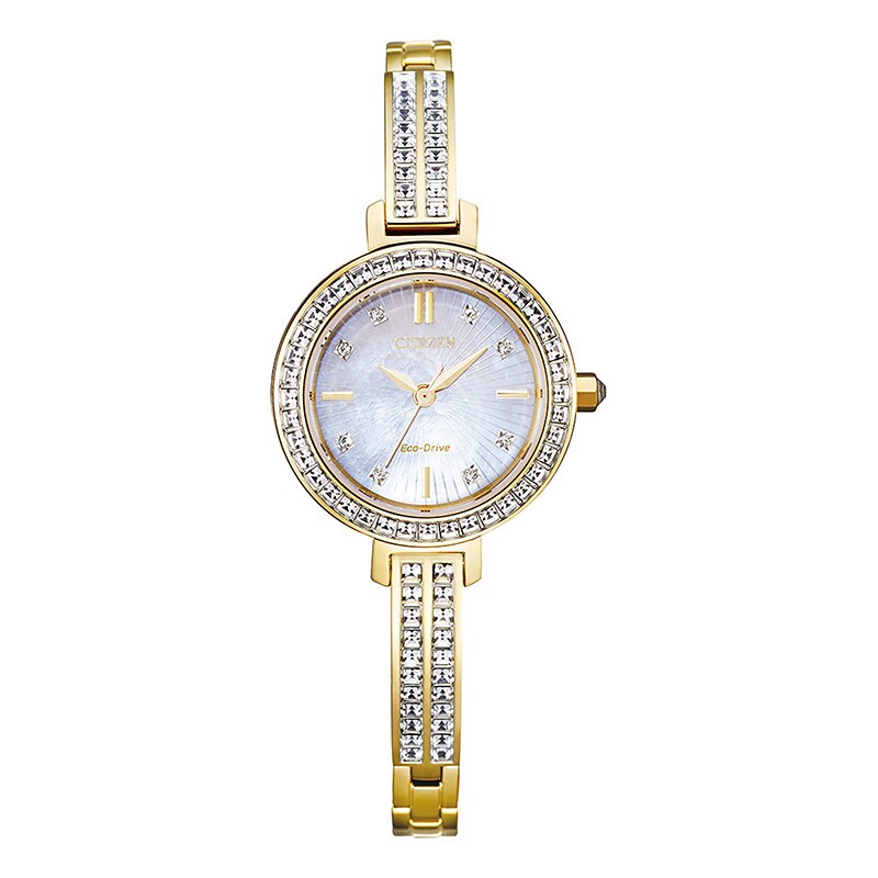 Main Image 1 of Previously Owned - Ladies' Citizen Eco-Drive® Silhouette Crystal Gold-Tone Bangle Watch (Model: EM0862-56D)